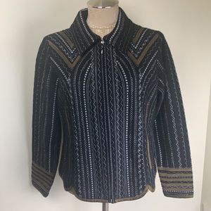 Icelandic design  Embroidered Zip Front Wool Jacket